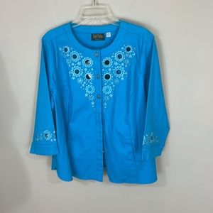 Bob Mackie Wearable Art Turquoise Sun and Stars Cutout JacketSize XL NWT